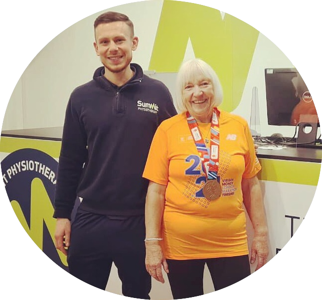 A 78-year old client who ran the London Marathon after an achilles injury